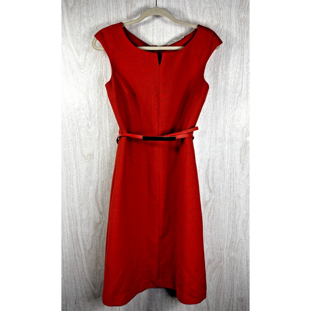 Tory Burch Red Cap-Sleeve Midi Dress with Slim Belt